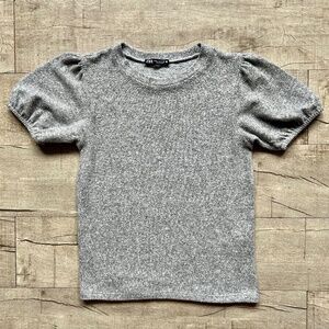 Zara Gray Soft Touch Shirt with Short Puff Sleeves Retro Business Office COOL M